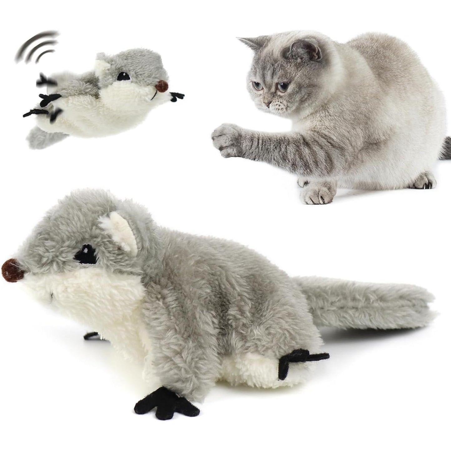 Interactive Flapping Squirrel Cat Toy – Rechargeable Touch-Activated Plush Kicker