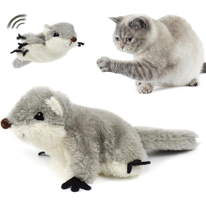 Interactive Flapping Squirrel Cat Toy – Rechargeable Touch-Activated Plush Kicker