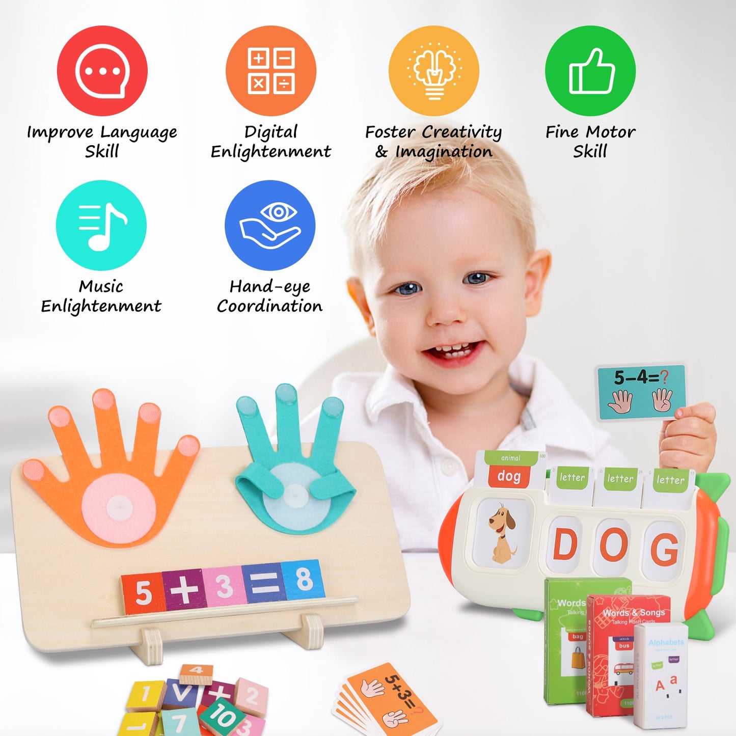 Talking Flash Cards & Finger Counting Math Board Set – 162 Cards | Montessori Learning Toy | Ages 3+