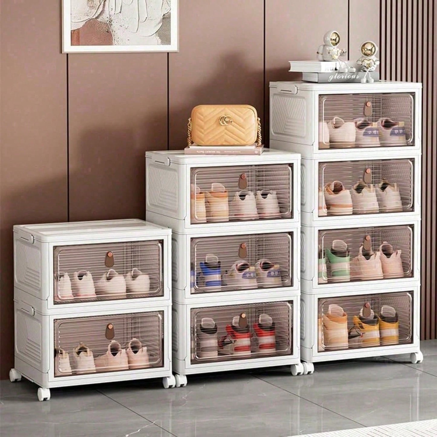 Stackable Shoe Storage Rack with Clear Doors – Foldable PP Plastic Cabinet | 3, 4 & 6 Tiers