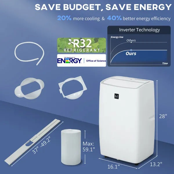 12,000 BTU Portable Air Conditioner – 3-in-1 Cool, Dehumidify & Fan | 24Hr Timer | Remote Control