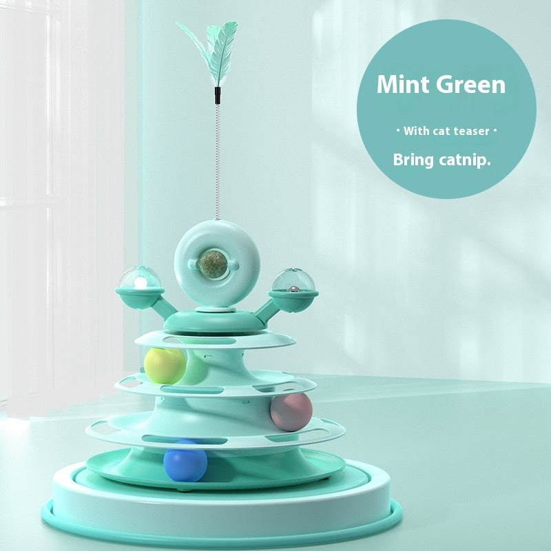 4-Level Cat Toy Tower Turntable – Interactive Roller Ball Track | Mint Ball & Table Tennis Options | 5 Colours