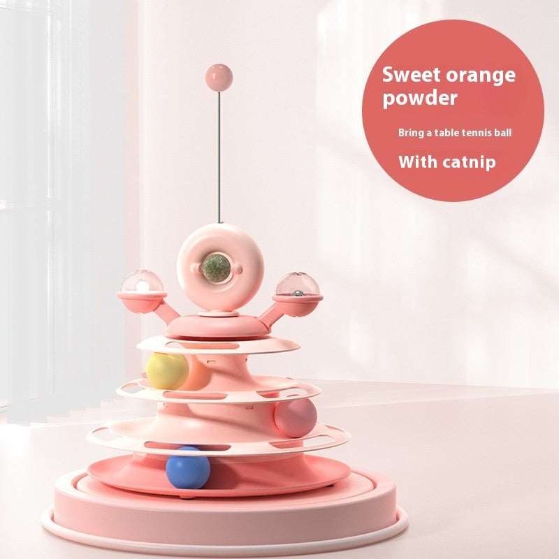4-Level Cat Toy Tower Turntable – Interactive Roller Ball Track | Mint Ball & Table Tennis Options | 5 Colours