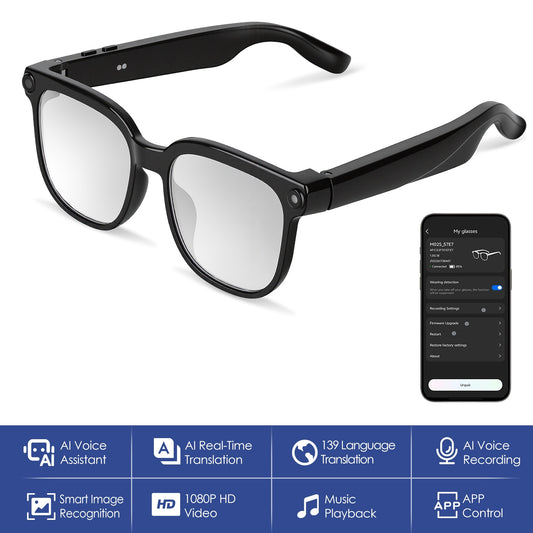 AI Smart Glasses – 8MP 1080P Camera | Real-Time Translation 139 Languages | Voice Assistant | Open-Ear Audio