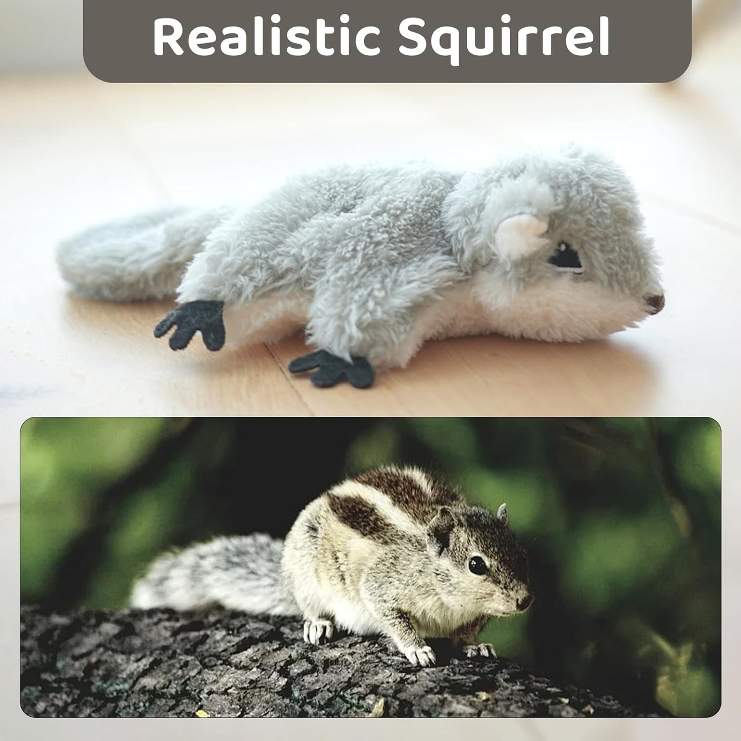 Interactive Flapping Squirrel Cat Toy – Rechargeable Touch-Activated Plush Kicker