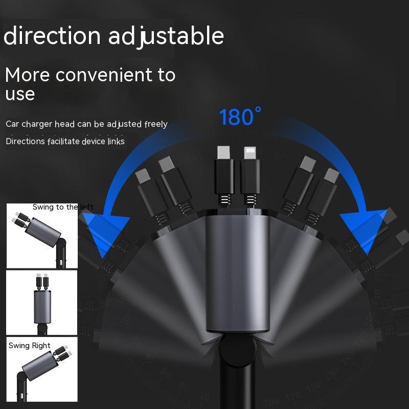 100W Retractable Car Charger – USB & Type-C Fast Charging | Auto-Retract Cable | 60W & 100W