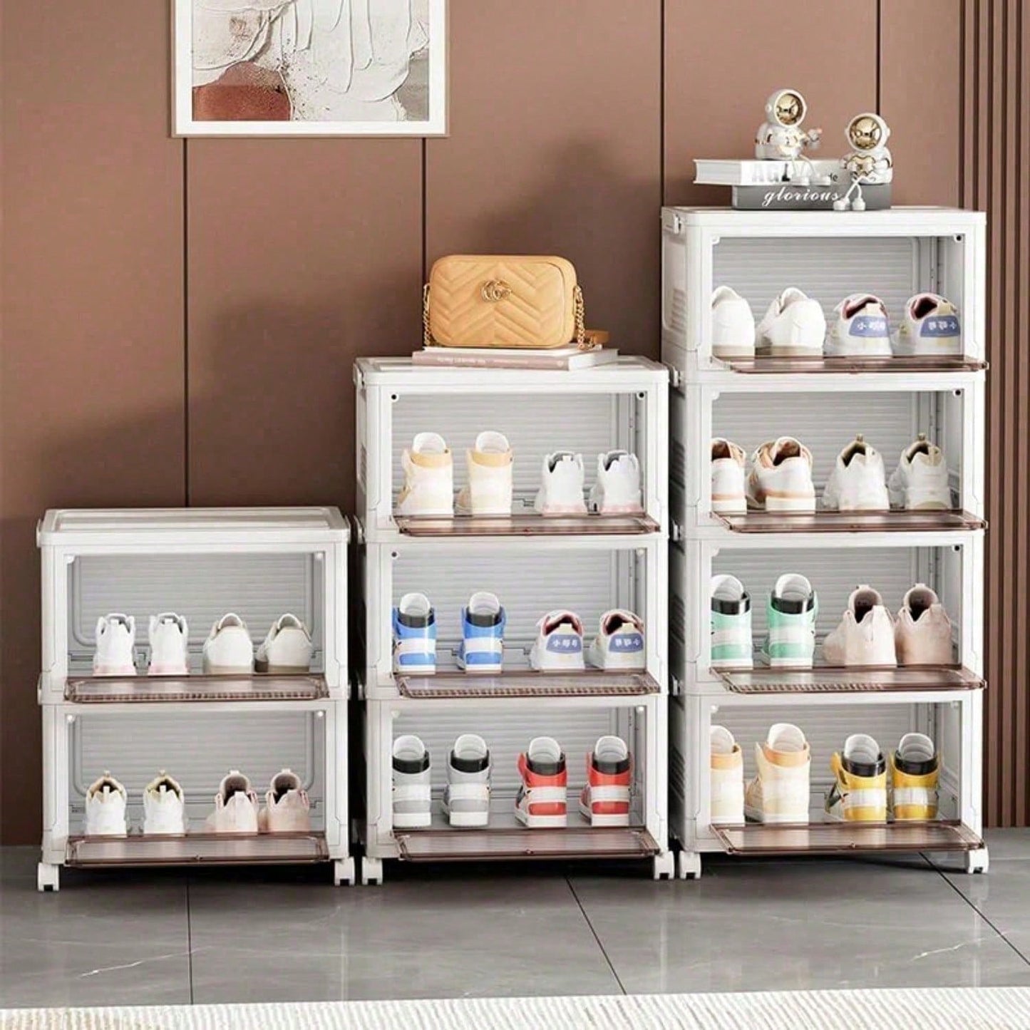 Stackable Shoe Storage Rack with Clear Doors – Foldable PP Plastic Cabinet | 3, 4 & 6 Tiers