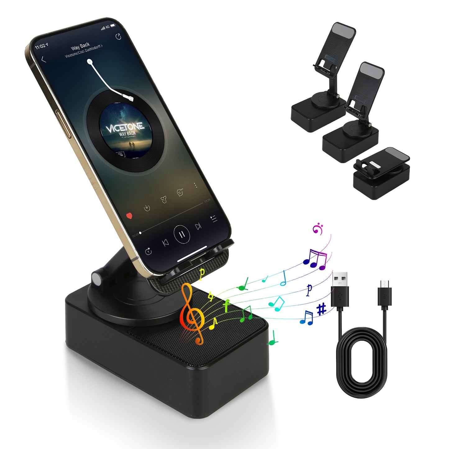 4-in-1 Foldable Wireless Speaker Phone Stand – 5000mAh Power Bank | Bluetooth 5.3 | RGB Light | 360° Rotation